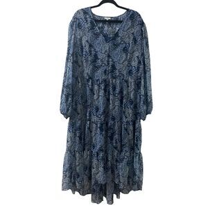Joie Dress Women’s XXL Blue Parisian Paisley Chiffon Lined Long Sleeve Midi